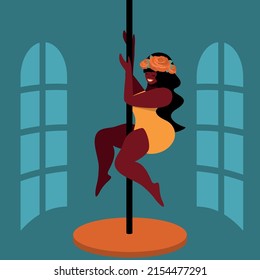 С ute plus size pole girl. flache Vektorgrafik.