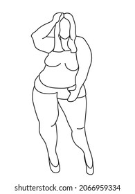 Plus size woman. Abstract body positive female portrait, art line. Minimalist fashion design, quick sketch, vector illustration for t-shirt, prints, covers, posters, logo, tattoo