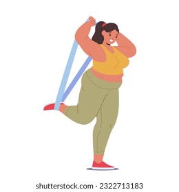 Plus Size Woman Character Exercise with Expander, Embrace Fitness And Breaking Stereotypes, Inspiring Others To Prioritize Their Well-being, Regardless Of Body Size. Cartoon People Vector Illustration