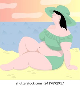 Plus size woman enjoying a day at the beach on vacation