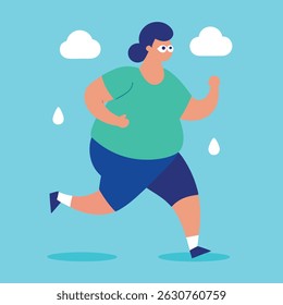  A plus size woman runs in the rain during a fitness exercise