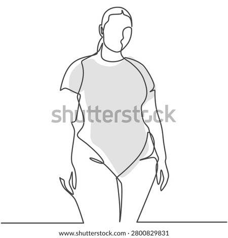 Plus Size Woman Silhouette Single Line Art Drawing, Curvy Female Body Minimalist Continuous Line Illustration