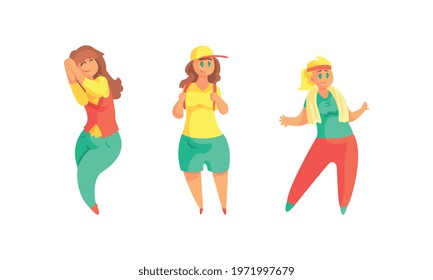 Plus Size Woman Smiling and Enjoying Life Vector Illustration Set