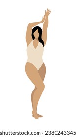 Plus size woman in a swimsuit. Female curvy character. Body positive. Isolated vector illustration