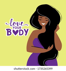 Plus size woman.Love your body. Motivation. Vector illustration isolated cartoon picture