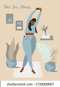 
Plus size xl woman does sport. Fitness and yoga