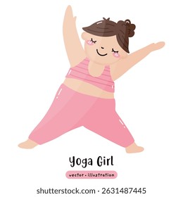 Plus size yoga overweight yoga cute woman yoga pose vector illustration