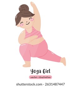 Plus size yoga overweight yoga cute woman yoga pose vector illustration