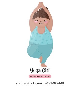 Plus size yoga overweight yoga cute woman yoga pose vector illustration