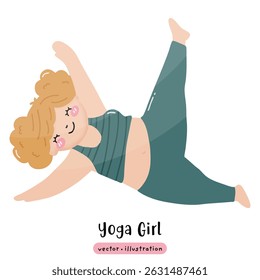 Plus size yoga overweight yoga cute woman yoga pose vector illustration