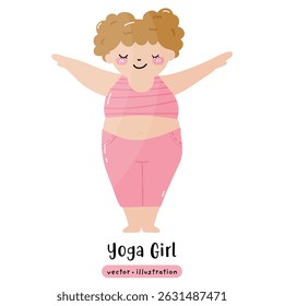 Plus size yoga overweight yoga cute woman yoga pose vector illustration