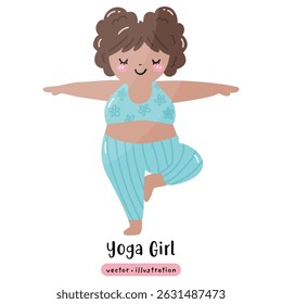 Plus size yoga overweight yoga cute woman yoga pose vector illustration