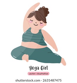 Plus size yoga overweight yoga cute woman yoga pose vector illustration