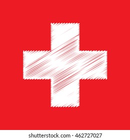 Plus sketch icon on red background.
