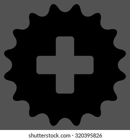 Plus Stamp vector icon. Style is flat symbol, black color, rounded angles, gray background.