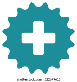Plus Stamp vector icon. Style is flat symbol, soft blue color, rounded angles, white background.