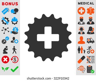 Plus Stamp vector icon. Style is bicolor flat symbol, blue and gray colors, rounded angles, white background.