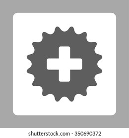 Plus Stamp vector icon. Style is flat rounded square button, dark gray and white colors, silver background.