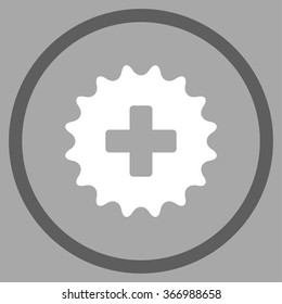 Plus Stamp vector icon. Style is bicolor flat circled symbol, dark gray and white colors, rounded angles, silver background.