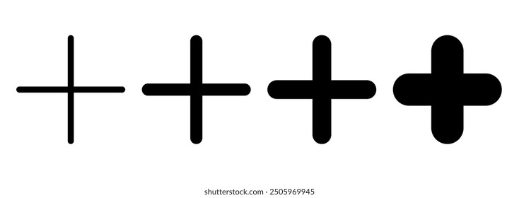 Plus symbol. Add sign. Different sizes. Rounded corners. EPS 10