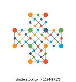 Plus symbol colorful connected dots digital modern flat vector icon logo