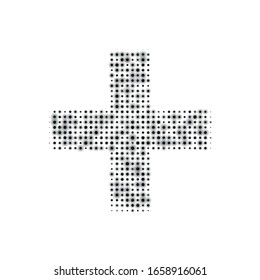 The plus symbol is evenly filled with black dots of different sizes. Some dots with shadow. Vector illustration on white background