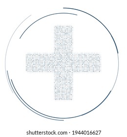 The plus symbol filled with dark blue dots. Pointillism style. Vector illustration on white background