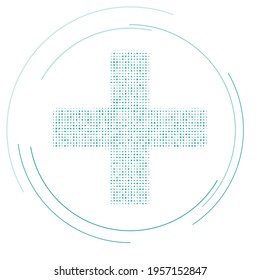 The plus symbol filled with teal dots. Pointillism style. Vector illustration on white background