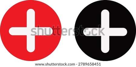 Plus Symbol Icons Collection in Red and Black Circle Design