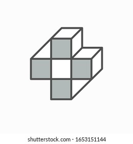 Plus Symbol Logo, Icon. Modern Tech Plus Sign. Cubes Vector Isometric Pictogram. Geometric Plus Shape Vector Icon.