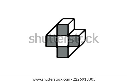 Plus Symbol Logo, Icon. Modern Tech Plus Sign. Cubes Vector Isometric Pictogram. Geometric Plus Shape Vector Icon.