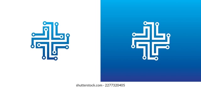 Plus Tech Medical Technology Logo Concept sign icon symbol Element Design. Hospital, Clinic, Health Care Logotype. Vector illustration logo template