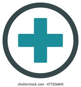 Plus vector bicolor rounded icon. Image style is a flat icon symbol inside a circle, soft blue colors, white background.