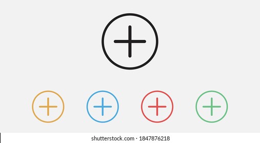 Plus vector icon. Plus button icon, Add  icon. Set of colorful flat design icons