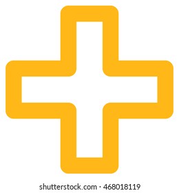 Plus vector icon. Style is contour flat icon symbol, yellow color, white background.
