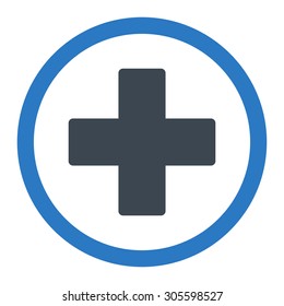 Plus vector icon. This rounded flat symbol is drawn with smooth blue colors on a white background.