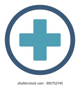 Plus vector icon. This rounded flat symbol is drawn with cyan and blue colors on a white background.