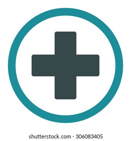 Plus vector icon. This rounded flat symbol is drawn with soft blue colors on a white background.
