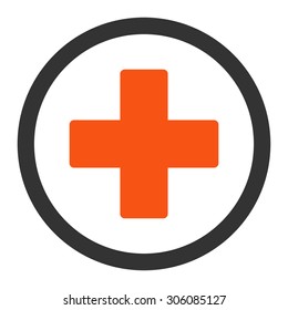 Plus vector icon. This rounded flat symbol is drawn with orange and gray colors on a white background.
