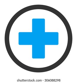 Plus vector icon. This rounded flat symbol is drawn with blue and gray colors on a white background.
