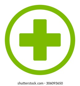 Plus vector icon. This rounded flat symbol is drawn with eco green color on a white background.