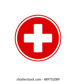 Plus vector icon.white cross in a red circle