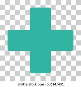 Plus vector pictogram. Illustration style is flat iconic cyan symbol on a transparent background.