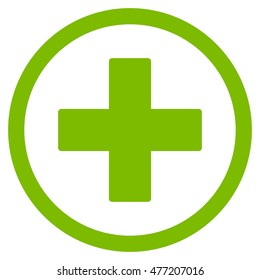 Plus vector rounded icon. Image style is a flat icon symbol inside a circle, eco green color, white background.