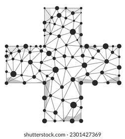 Plus wireframe digital future technology sign. Medical health care cross low poly image isolated on white background. Abstract polygonal vector concept.