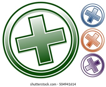 Plus or x icon in 4 colors. Plus, X clip-art, symbol