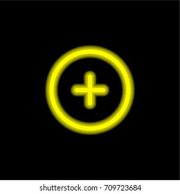 Plus yellow glowing neon ui ux icon. Glowing sign logo vector