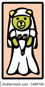 plush bear dressed as a bride illustration