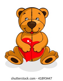 plush bear with glass heart, vector illustration