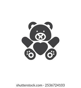 Un oso de peluche sosteniendo un ícono de Vector de corazón. cartel plano lleno para concepto móvil y Diseño web. Oso de peluche con icono de glifo de corazón. Símbolo, ilustración del logotipo. Gráficos de Vector